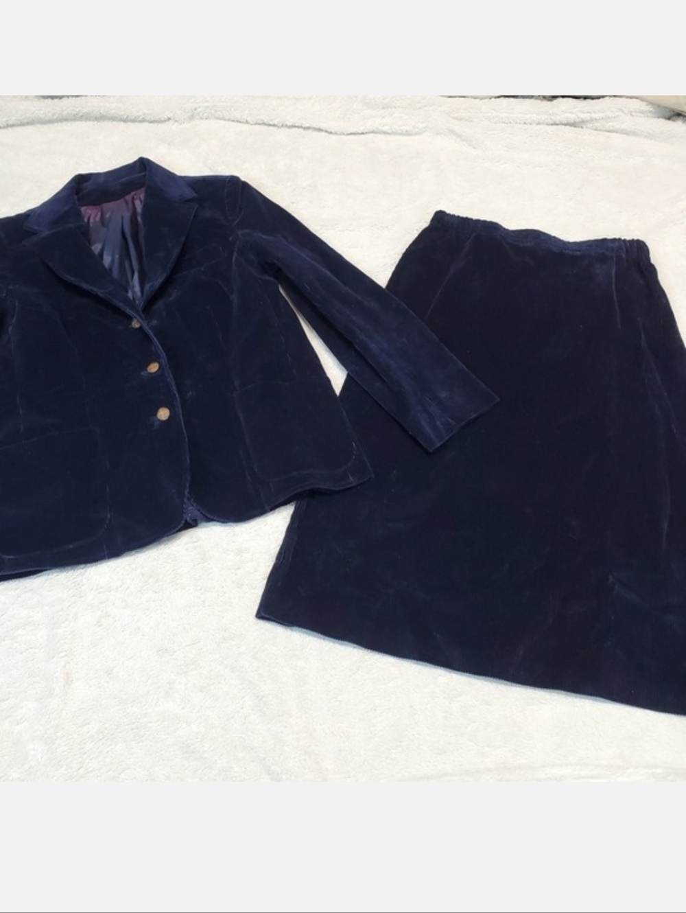 VTG‎ Country Suburbans Blue Corduroy Academia Office Suit Set Blazer Skirt Small